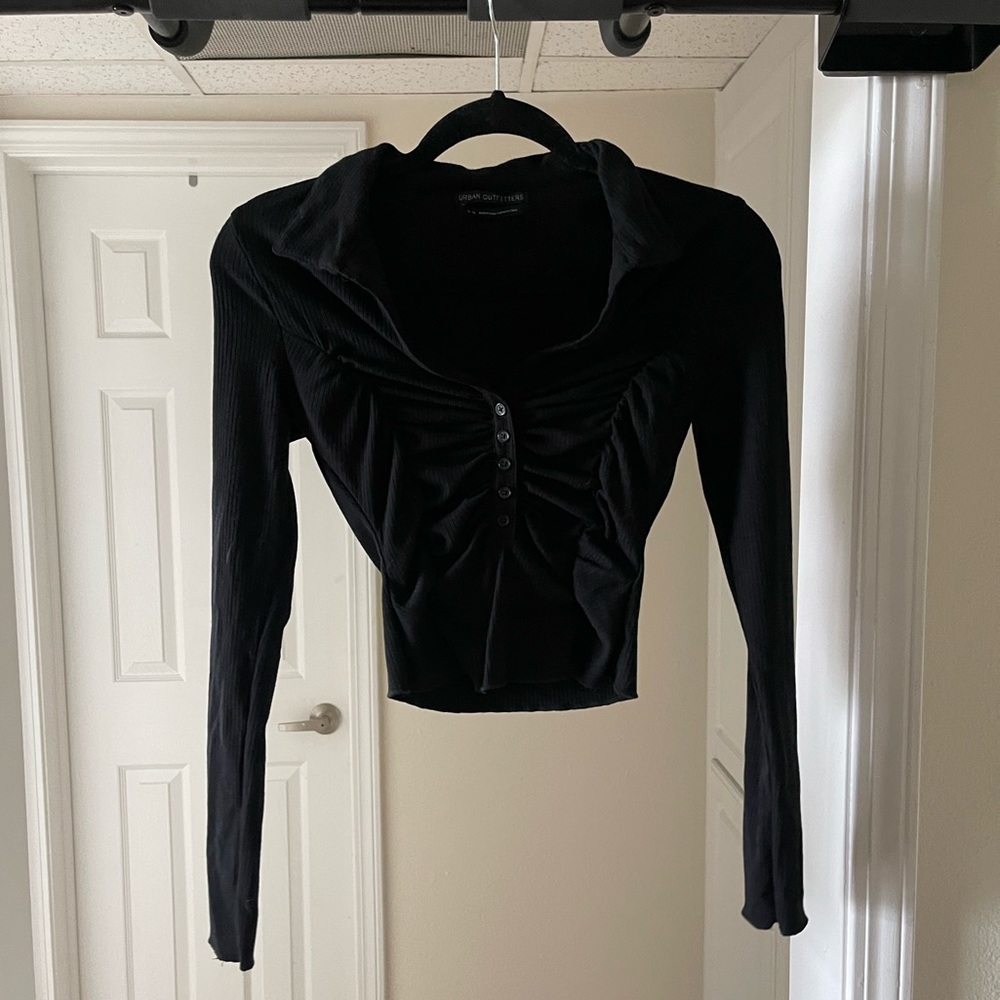 Urban outfitters, cropped black long sleeve polo
